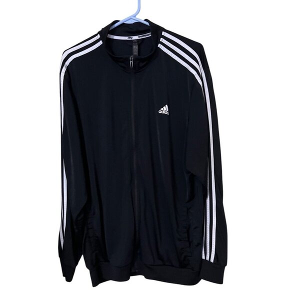 Adidas Black Full-Zip Track Jacket 2XL With White Stripes Mens - Picture 1 of 9